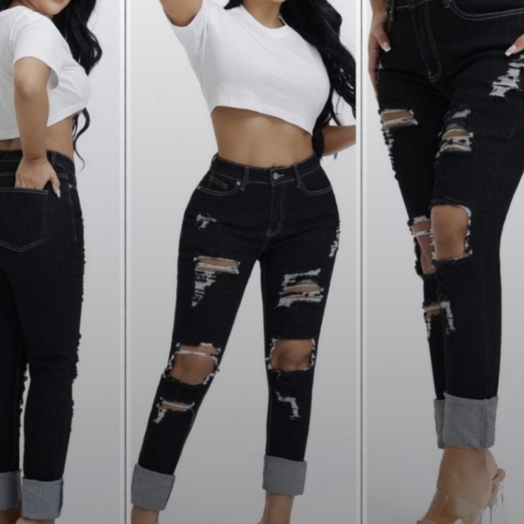 FLAMINGO HIGH Waisted Distressed Stretch Curvy Ankle LENGTH FRAYED Jeans - Picture 2 of 10